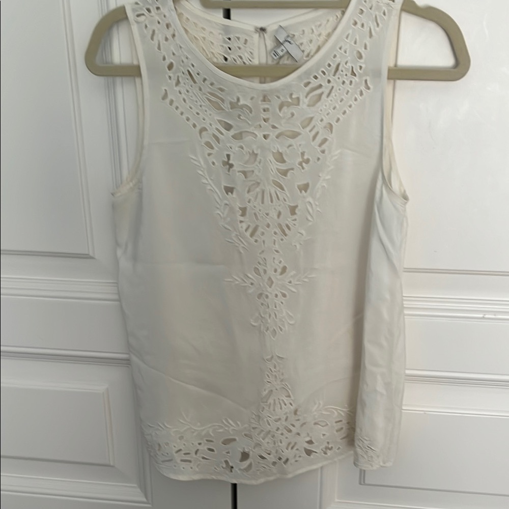 Women’s Silk Sleeveless Laser-Cut Shell Top - Cream
